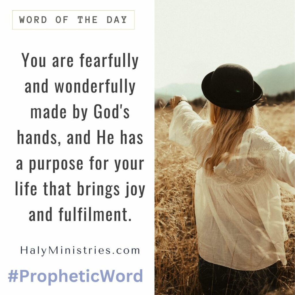 You are fearfully and wonderfully made by God's hands, and He has a purpose for your life that brings joy and fulfilment. - Haly Ministries Quote