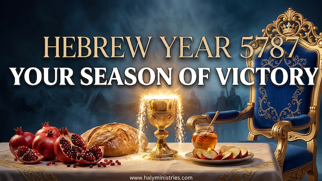 Hebrew Year 5787 Your Season of Victory - The table is Set with Bread, Pomegranates, cup, apples and honey