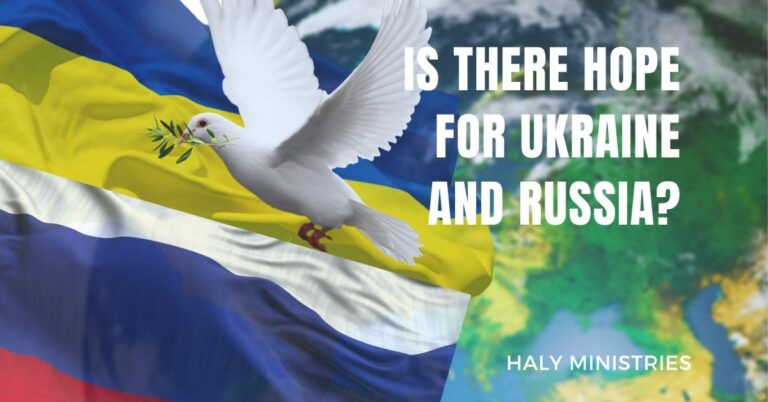 Ukrainian and Russian Flag with a Dove about them - Is There Hope for Ukraine and Russia - Haly Ministries
