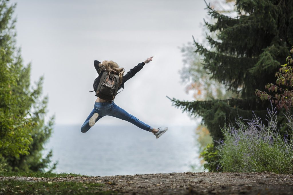 Woman Jumps for Joy