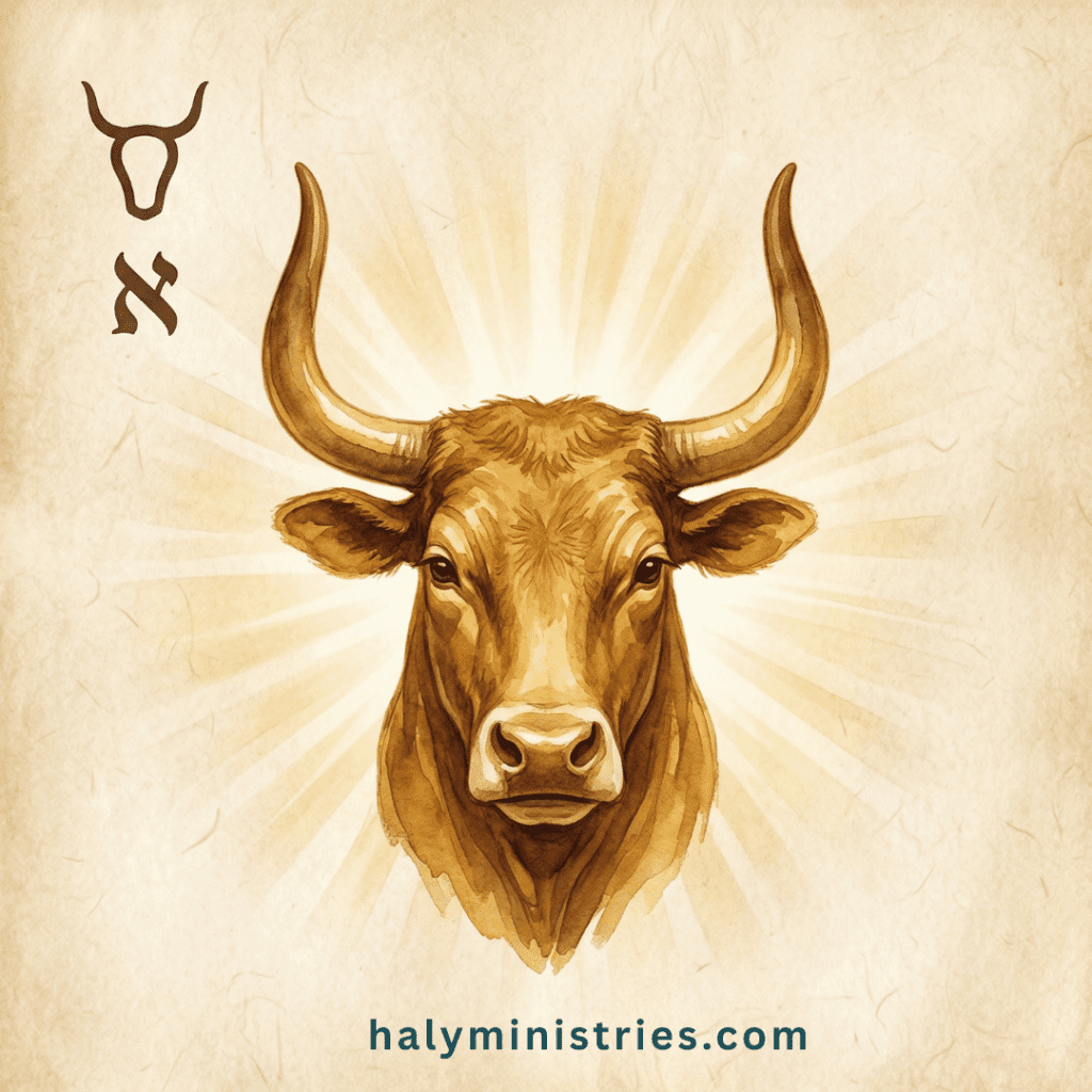 Ancient Hebrew pictograph of the letter Aleph depicted as the head of an ox, representing God's sovereign authority, supreme strength and leadership, illustrating the meaning of Aleph from a Hebrew perspective by Haly Ministries
