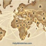 World map illustration featuring praying hands and a kneeling figures, symbolising two prophetic dreams about Donald Trump received by Haly Ministries prophetic voice to the nations in 2016 and 2020